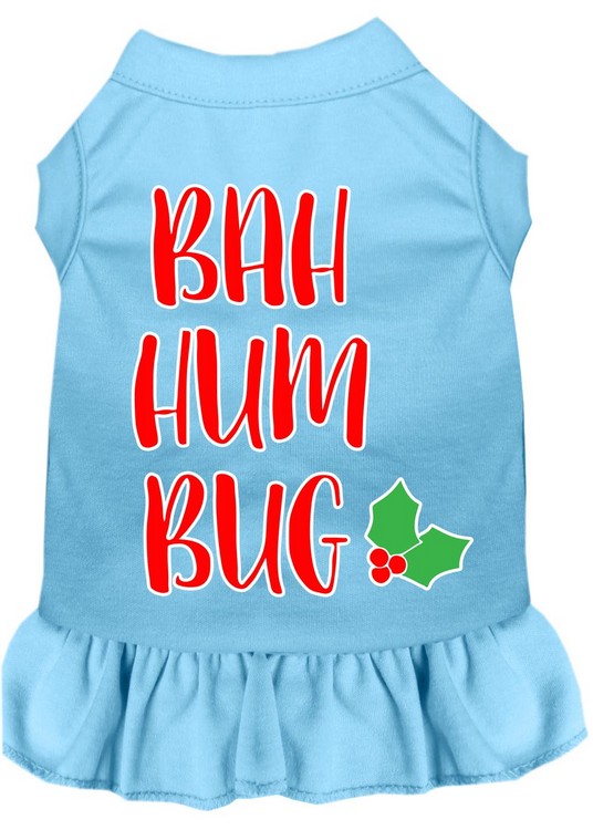 Bah Humbug Screen Print Dog Dress Baby Blue XS